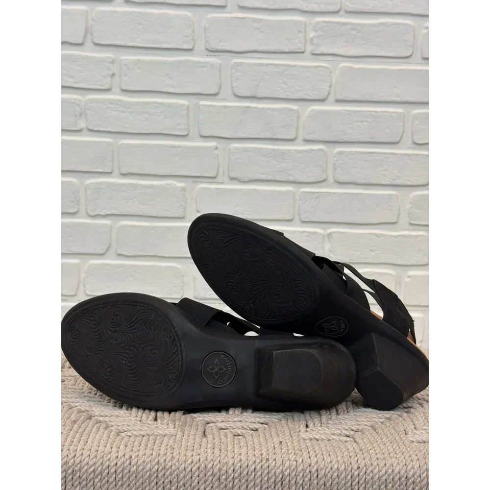 Comfortiva Woven Elastic Wedge Sandals Black Size 8.5